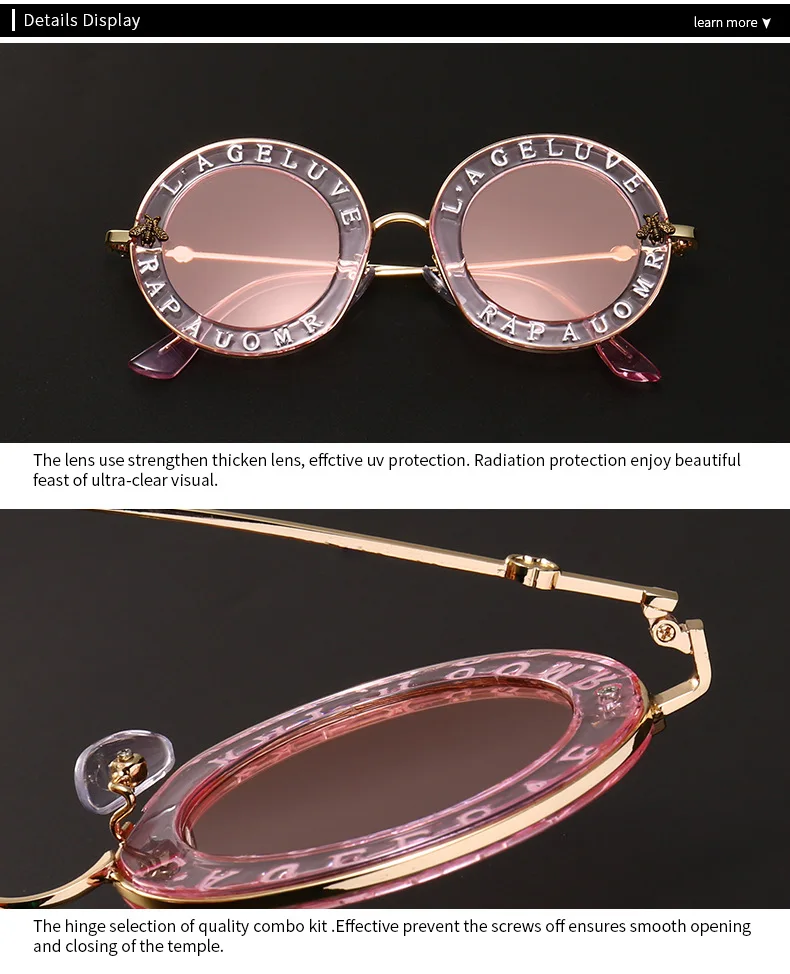 FU E Модные Ретро Круглые Солнцезащитные очки женские Брендовые очки дизайнерские английские буквы маленькая Пчелка очки мужские солнцезащитные очки UV400 828