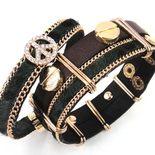 MOODPC Высокое качество модные украшения, с кристаллами мира и конского волоса настоящие браслеты из яловой кожи для подарка мужчин или женщин ювелирные изделия