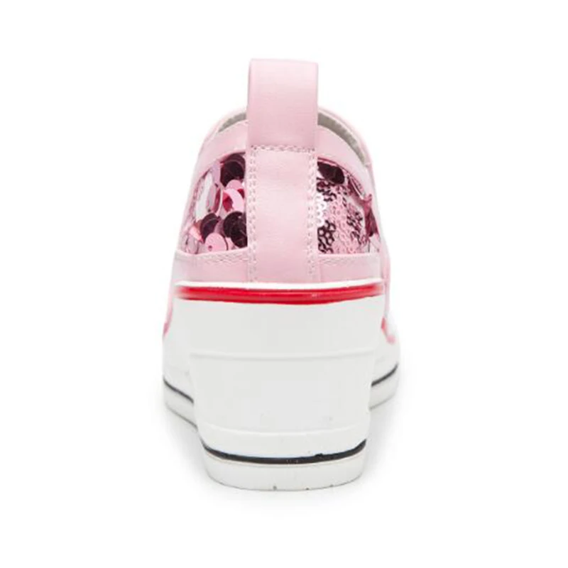 COVOYYAR/; женские кроссовки на танкетке; модная блестящая повседневная обувь розового цвета; женские туфли-лодочки из дышащего сетчатого материала на платформе; WSN766