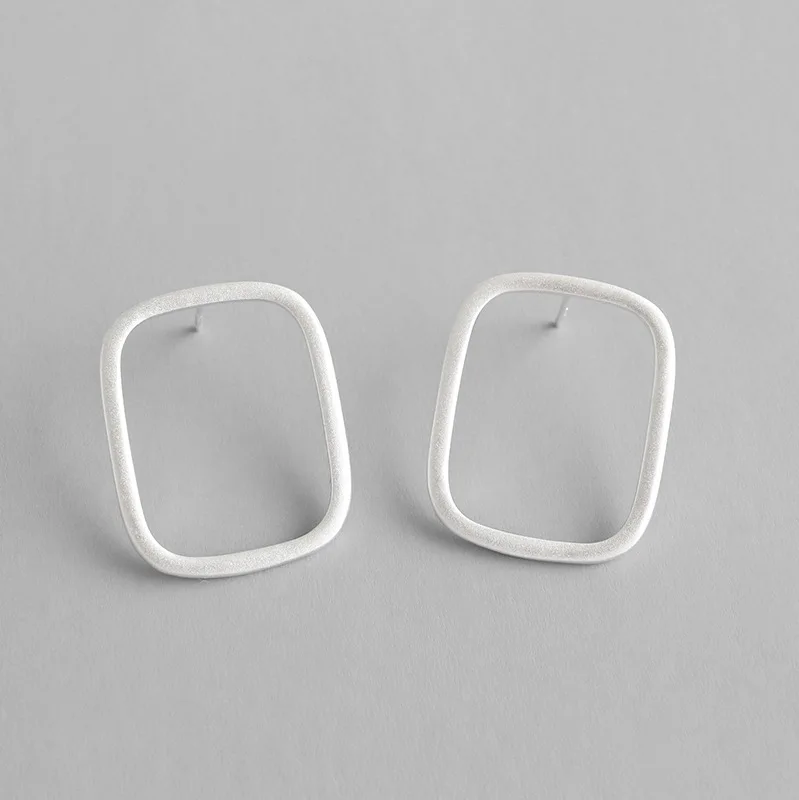 

100% S925 Sterling Silver Earring Fashion Designer Simple Geometric Hollow Square Stud Earrings For Women Lady Bride Gift