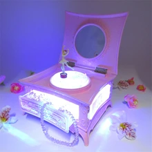 1pc pink music box with dancing girl flashing light ballet girl To Alice music box jewelry