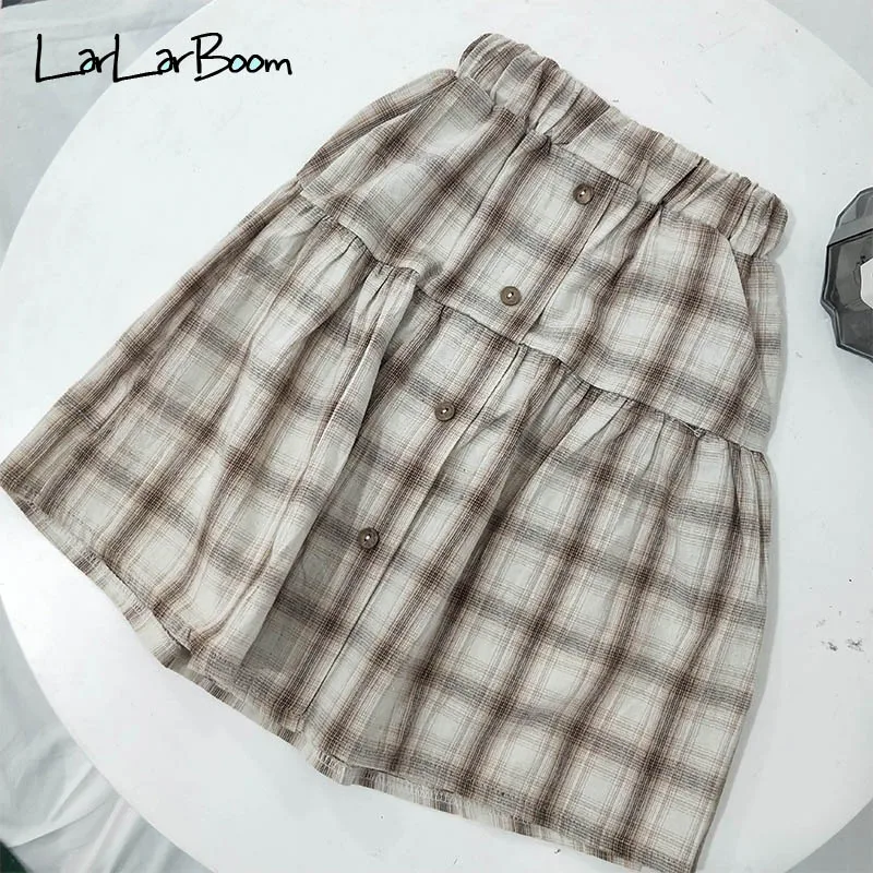 

LarLarBoom Girls Skirts Kids Clothes 2019 New Arrive Scottish Style Button Plaid Pattern Kids Skirts Children's Summer Clothes
