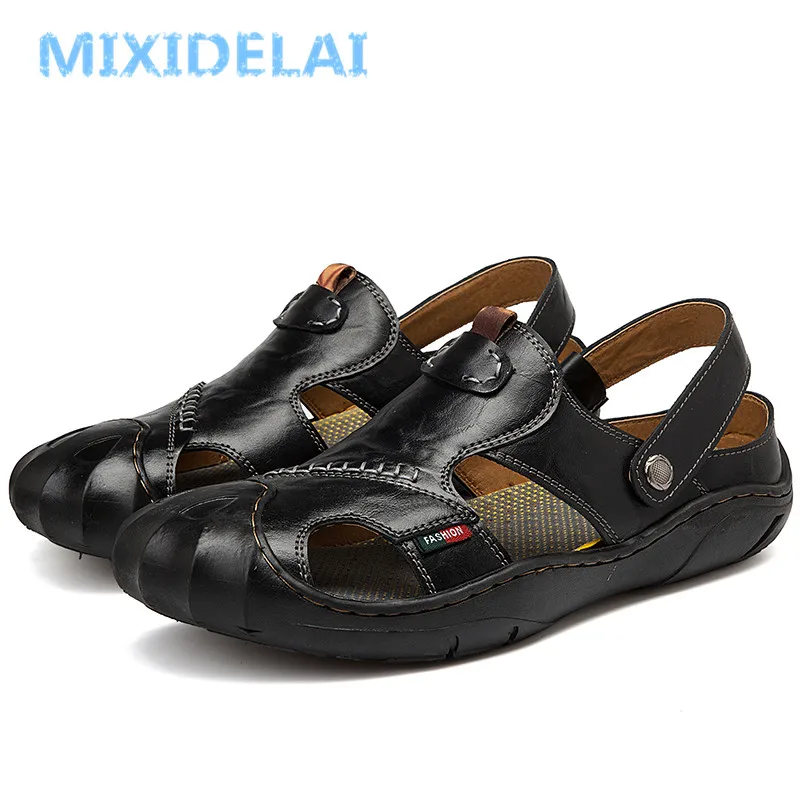 MIXIDELAI/брендовые летние мужские обычные пляжные сандалии из натуральной кожи; качественные римские сандалии на мягкой подошве; большие размеры 39-48