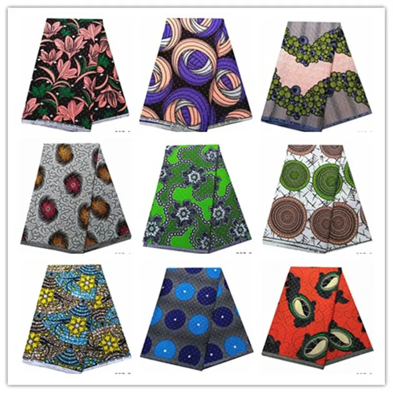 Последняя Горячая нигерийская африканская парафинированная ткань печатный воск ткань со стразами, полиэстер Африканский материал одежды 237