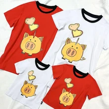 2PCS/SET Adult Kids T-shirts Family Matching Clothes White Red Short Sleeve Summer Tops Mother Father Girls Boys Shirt Plus Size