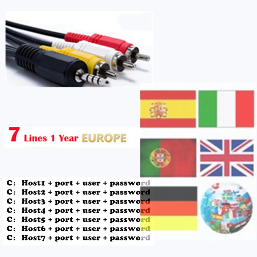 

hot Spain Receptor Cccams lines for 1 year spain used for freesat v7 DVB-S2 CCcam satellite receiver europe channels 7 lines