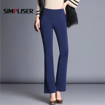 

Winter Warm Fleeve Trousers High Waist Stretch Ladies Flared Pants Office Work Wear Pants Black Blue Big Size Pants Femee Pants