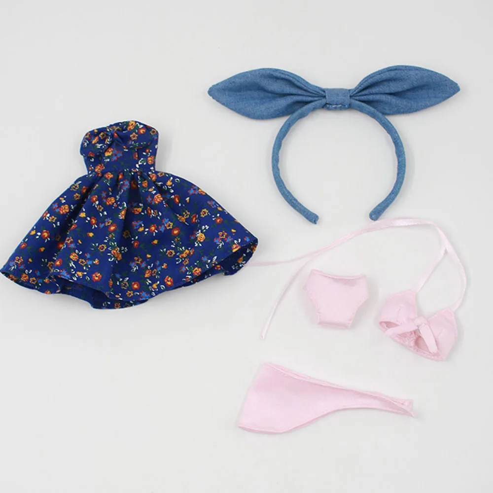 Free Shipping For Blyth Small Cloth Doll Clothes Print Dress Pink Bikini Azone 16 Eva Licca For Girl Christmas Gifts (4)
