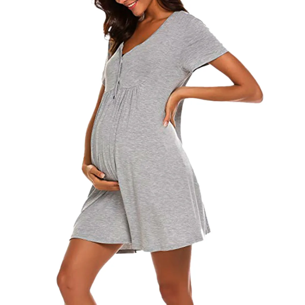 Женские платья для кормящих мам, ночные рубашки с коротким рукавом, повседневная одежда для грудного вскармливания, платье для беременных, vestidos ropa embarazada