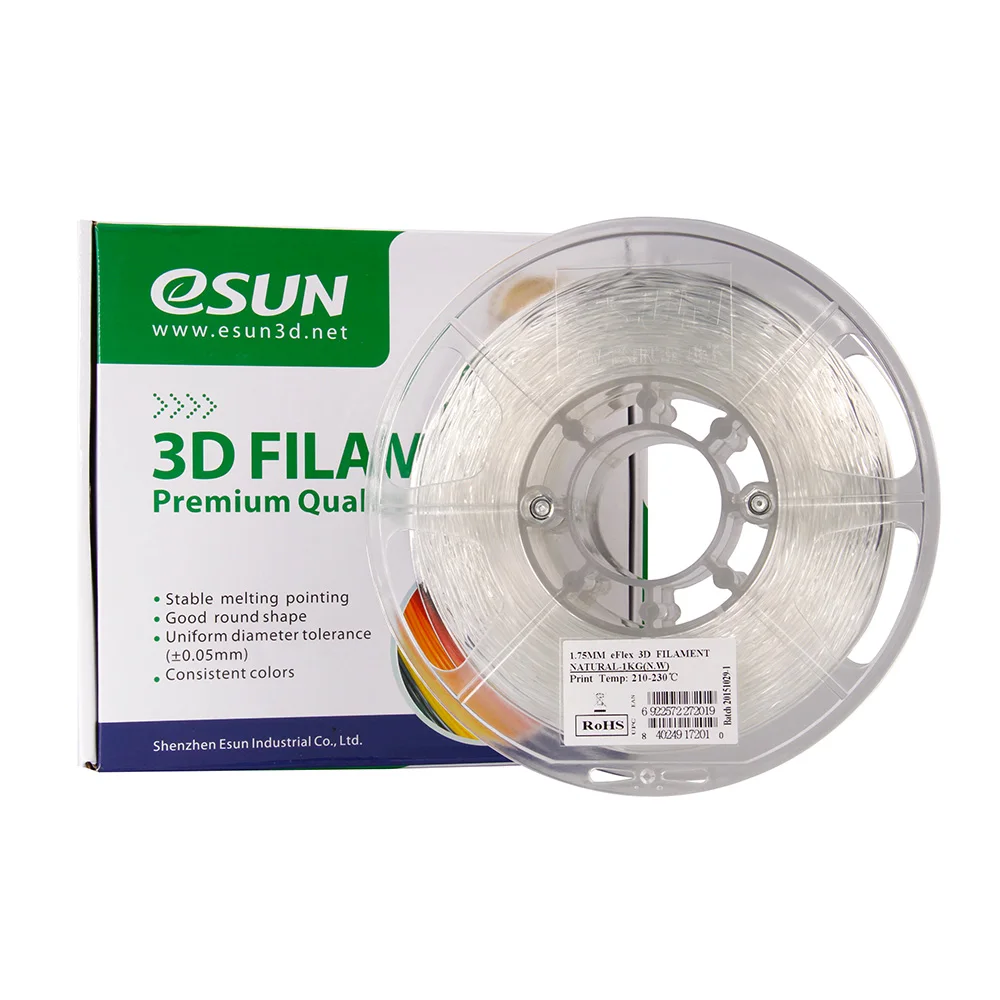 ESUN eflex TPU Филамент Материал 1 кг 2.2lb катушки 3D-принтеры расходных материалов природного полупрозрачный Материал для заправки зажигалок