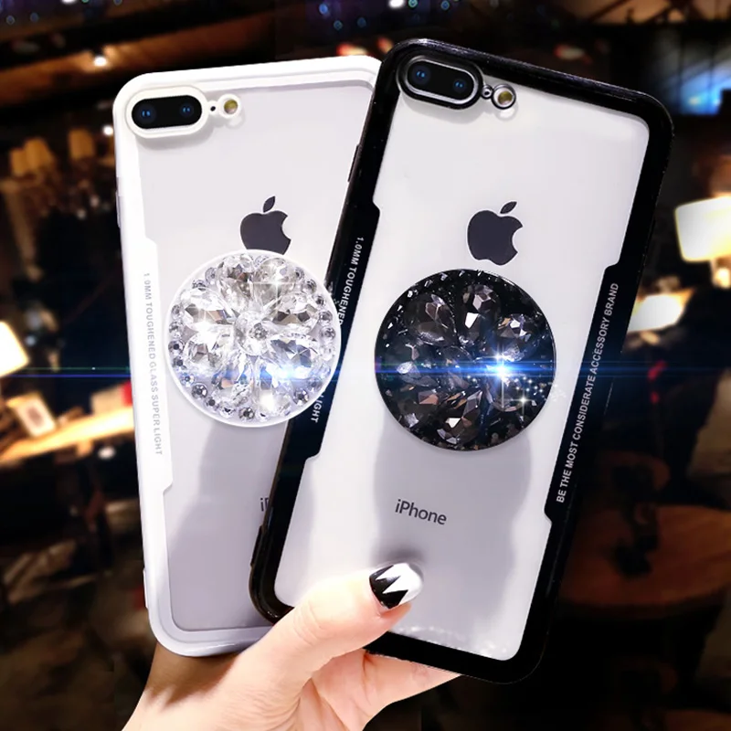 SUYACS Glossy Phone Case For iPhone 6 6S 7 8 Plus X XS MAX XR Cute Glitter Acrylic Transparent Soft Phone Cover Cases Coque