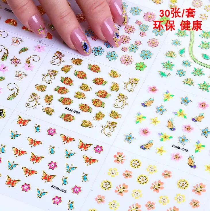 24/30pcs жидкость для Стикеры s 3D Nail Art Наклейки на клею, Стикеры Star/Ювелирные изделия/геометрический дизайн ногтей Стикеры слайдер Фольга