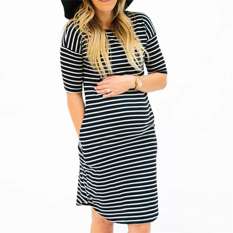 2019 new Fashion Womens Pregnants O-Neck Stripe Short Sleeve Nursing Maternity Dress brief design #4m29 (11)