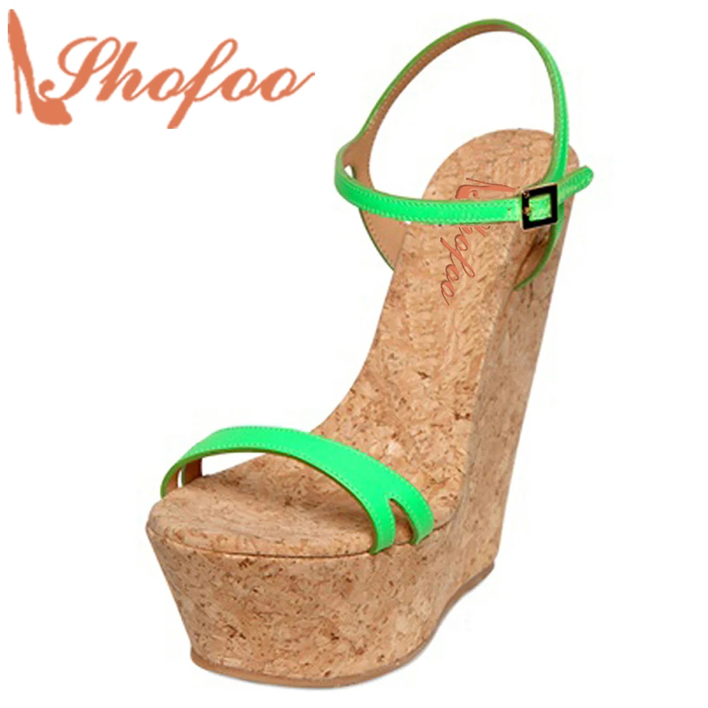 

Light Green Shoes Super-high Heel Clogs Wedges Platform Sandals Top Quality Wedding Party Dress Shoes Large Size 4-16 Shofoo