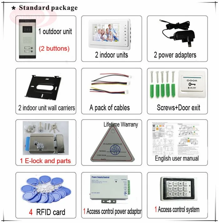 2 кнопки цветной видеодомофоны домофон системы s 2 lcd безопасности дверной звонок для 2 квартиры + система контроля доступа + электронный