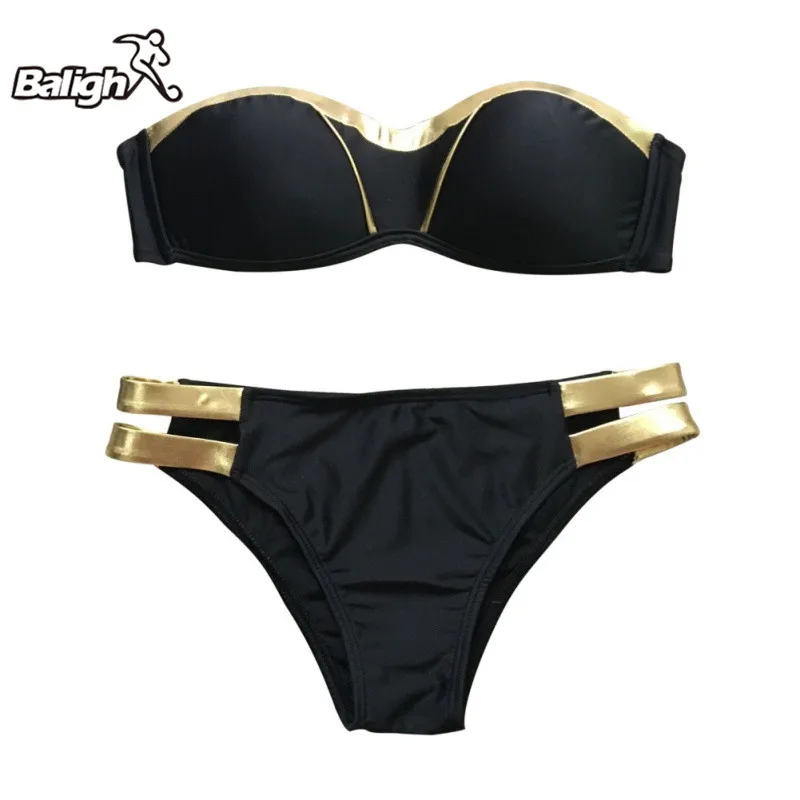 Women Sexy Push Up Strapless Black Bikinis Gold Gilding Bikini Sexy Swimsuit Women Beach Wear