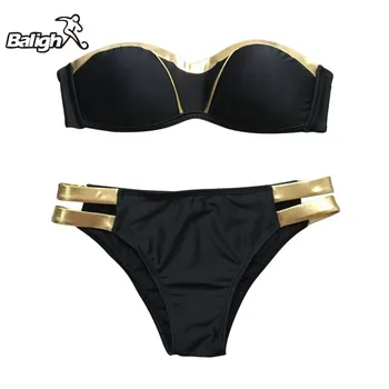 

Women Sexy push up Strapless black bikinis Gold gilding bikini sexy swimsuit women beach wear bathing suit maillot de bain femme