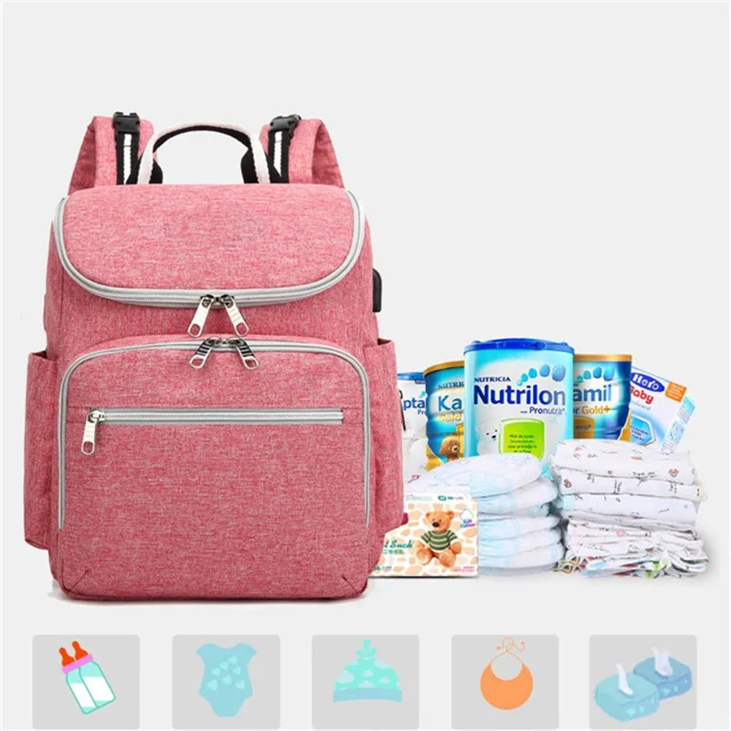 USB Interface MOM Handbags European and American Style High-Capacity Mummy Bag Multi-functional Diaper Bags Stroller Backpack21