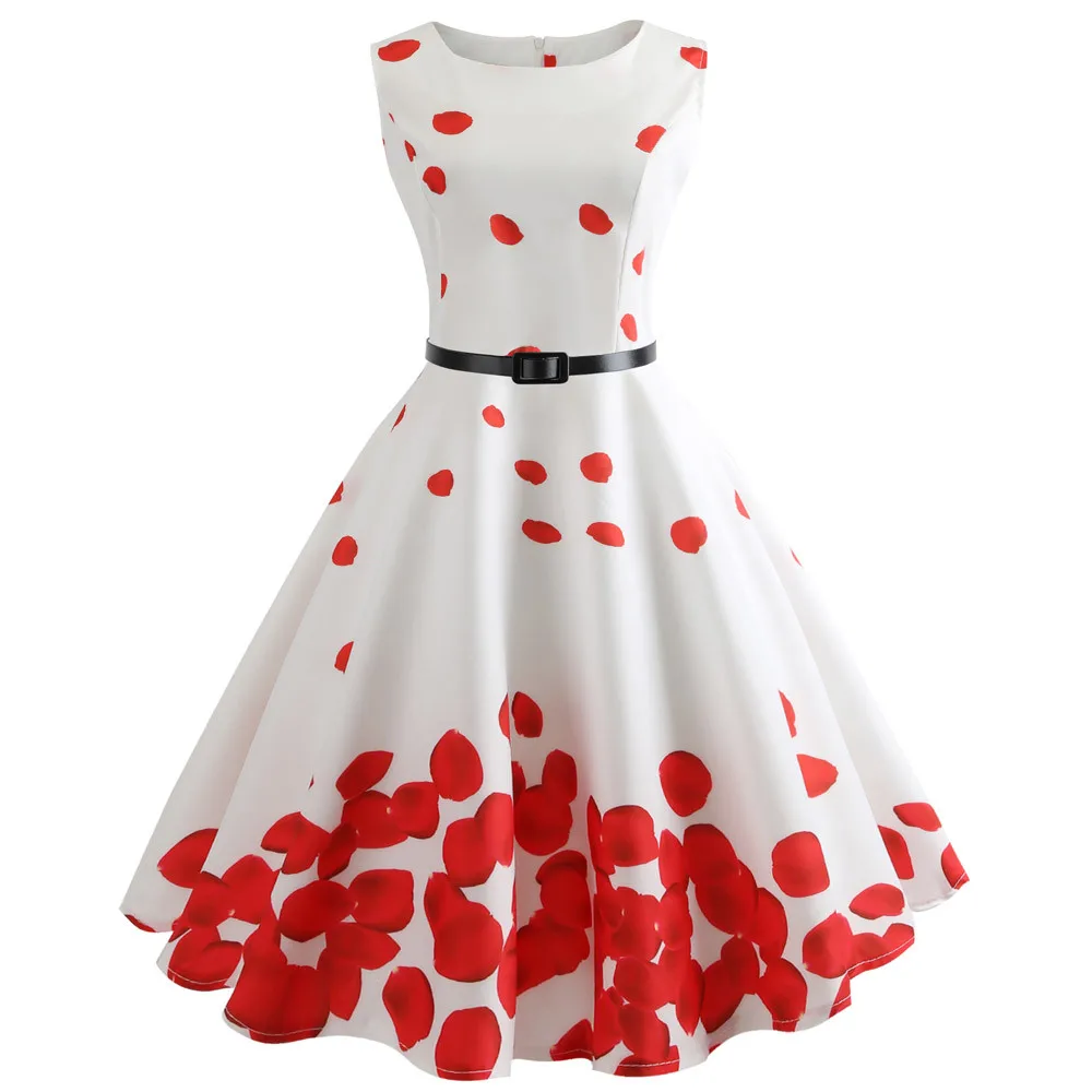 

JAYCOSIN Vintage Dresses Women Casual Elegant Dress Retro Hepburn O-neck Sleeveless Swing Party Dress Plus Size vestidos 426Z