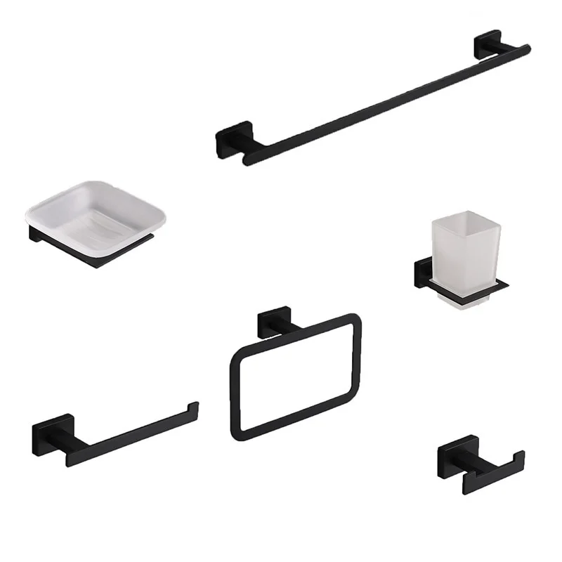 

5pcs Sets Hardware Bathroom Brush Black Tissue Holder Set Wall Mounted Bathroom Towel Holder Robe Hook Bathroom Accessories Set