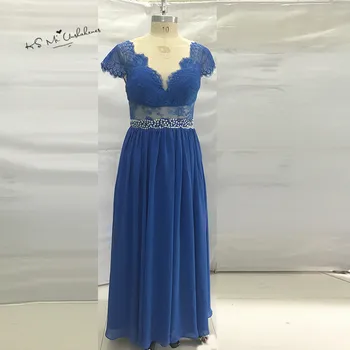 

Robe de Soiree 2017 Blue Long Evening Party Dress Special Occasion Gowns Lace Backless Prom Dresses Cap Sleeve Beads Avondjurk