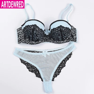 [Retail& Wholesale] VS New Sexy Bra Set Push Up Lace Deep V ABC Cup Women's Underwear Sets Sexy Lingerie Set For Girls - Цвет: Небесно-голубой