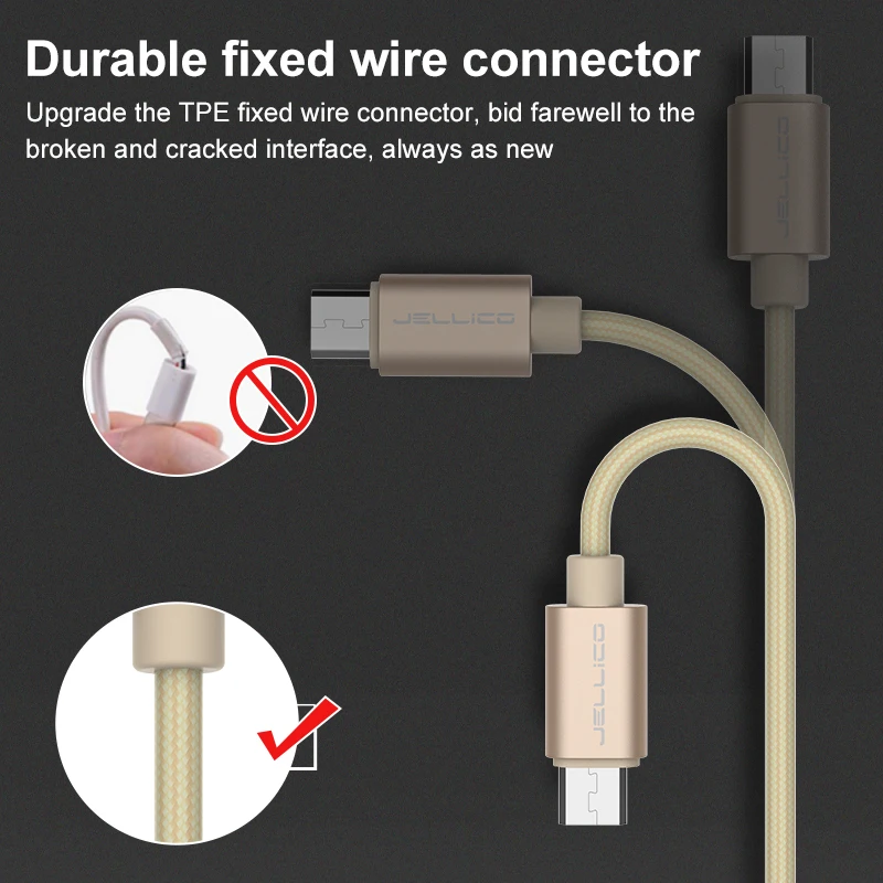 Jellico Micro USB кабель 2.4A телефон Быстрая зарядка для samsung huawei Xiaomi Redmi нейлоновый