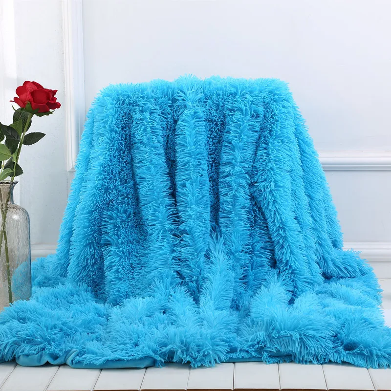 Мягкое удобное плюшевое покрывало для кровати, зимнее теплое длинное мохнатое одеяло для дивана, коленного дивана, уютное пушистое меховое одеяло из искусственного меха - Цвет: Blue