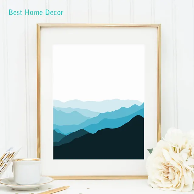mountain print blue geometric