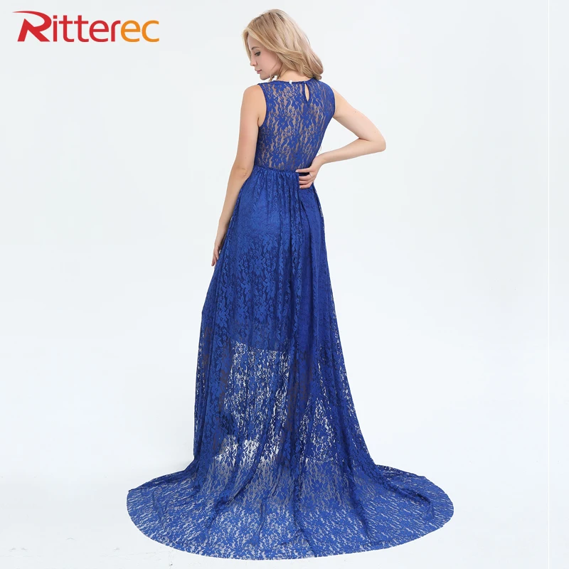 Buy Cheap 2017 Summer New Fashion Lace Dress Women Solid Color Patchwork Evening Long Dress Sleeveless O Neck Blue Maxi Dress