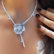 Jankelly бамбуковый узел розы роскошные женские нигерийские Свадебные Naija невесты кубического циркония ожерелье Дубай 2 шт. комплект ювелирных изделий