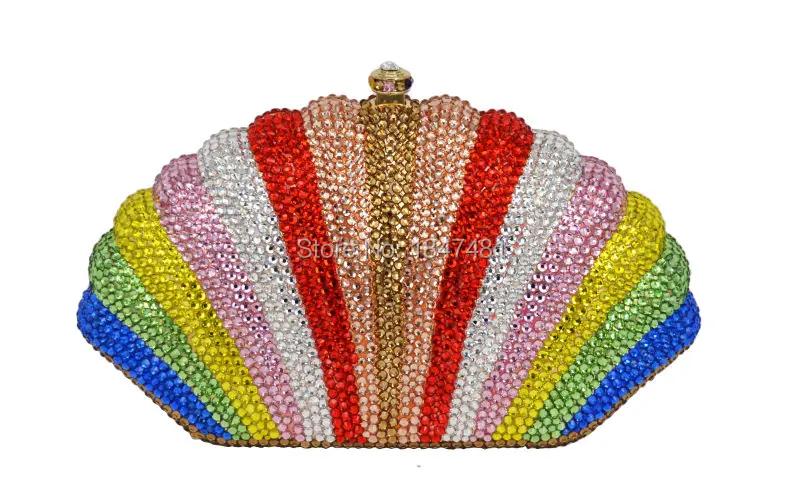 Корейский стиль Роскошные клатчи Кристалл вечерние сумки полный диамон секторная форма Женская Дамская сумка Свадебная сумка SC089