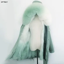OFTBUY, длинная парка, зимняя куртка для женщин, натуральный мех, пальто, воротник из лисьего меха, подкладка, радуга, градиент, верхняя одежда, корейская мода