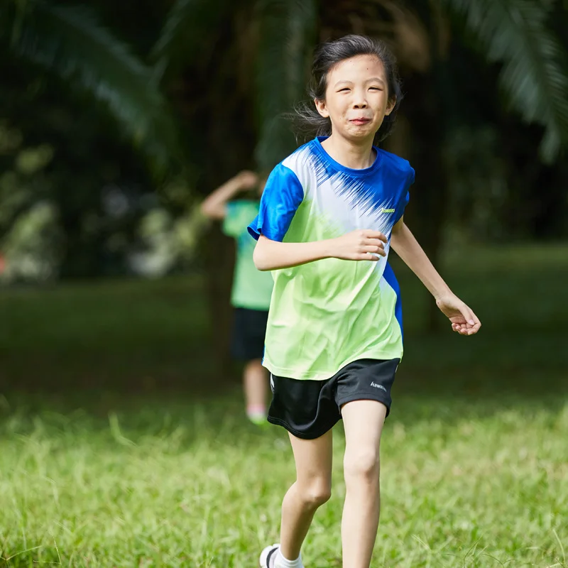 KAWASAKI/летние спортивные детские футболки; футболка для девочек; футболка с короткими рукавами для бега, бадминтона, тенниса; футболка для мальчиков; ST-T3026