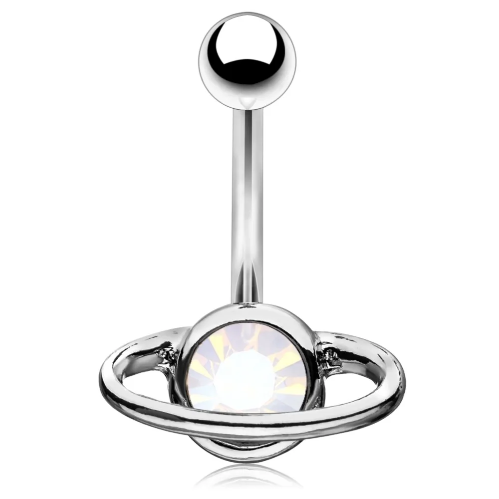 Тела панк 14G 316L хирургические Сталь пупок кольца с Opalite центр планета Форма