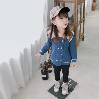 

New girls autumn sweater children's college wind wool long-sleeved knit cardigan coat