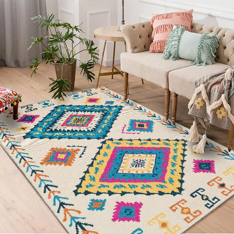 

American Ethnic Retro Living Room Carpets Moroccans Geometric Area Rugs For Bedroom Hallway Entrance Runner Rug Sofa Mat