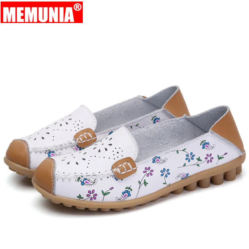 

MEMUNIA 2019 New Shoes Woman Round Toe Loafers Genuine Leather Shoes Casual Flats Women Comfortable Boat shoes Big Size 35-44