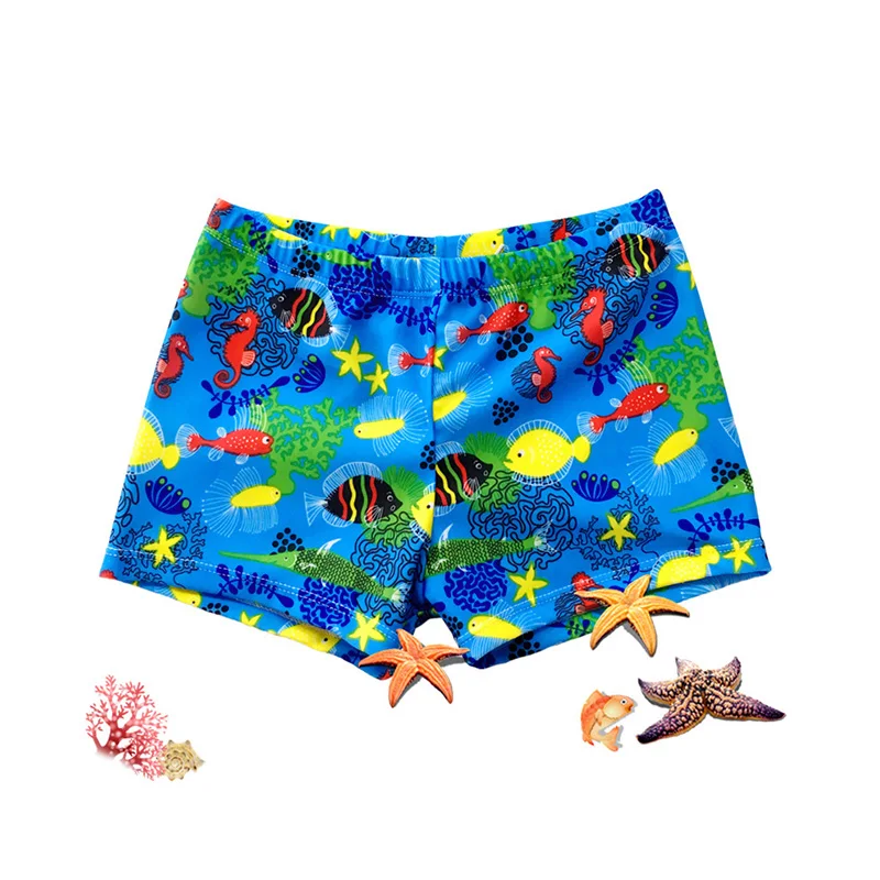 Cartoon Dinosaurs Fishes Baby Boys Swimming Briefs Blue Orange Beach