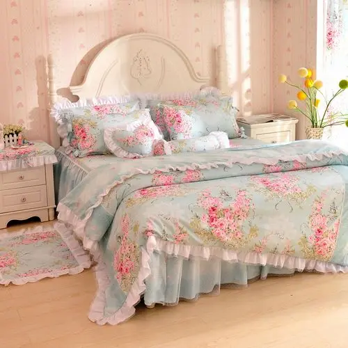 Korean pastoral lace bedding set 3 / 4pcs for girls twin