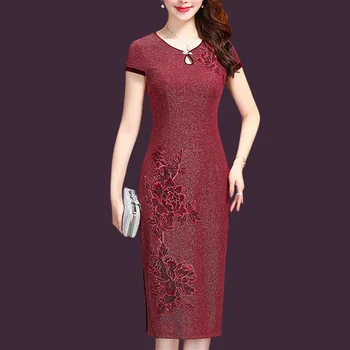 

dress cheongsam dress female 2019 summer new embroidery short-sleeved dress large size L-6XL high quality vestidos