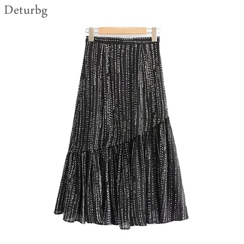 

Women's Elegant Dot Print Midi Skirt Ladies Casual High Waist Side Zipper Chiffon Black Skirts Saias Faldas 2019 Summer SK327