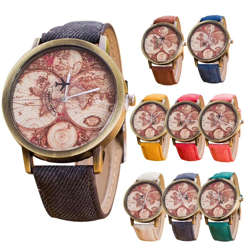  New fashion branded watch Women's World Map Cowboy Band Analog Quartz Wrist Watch Women Wholesale #2AP16 (20)