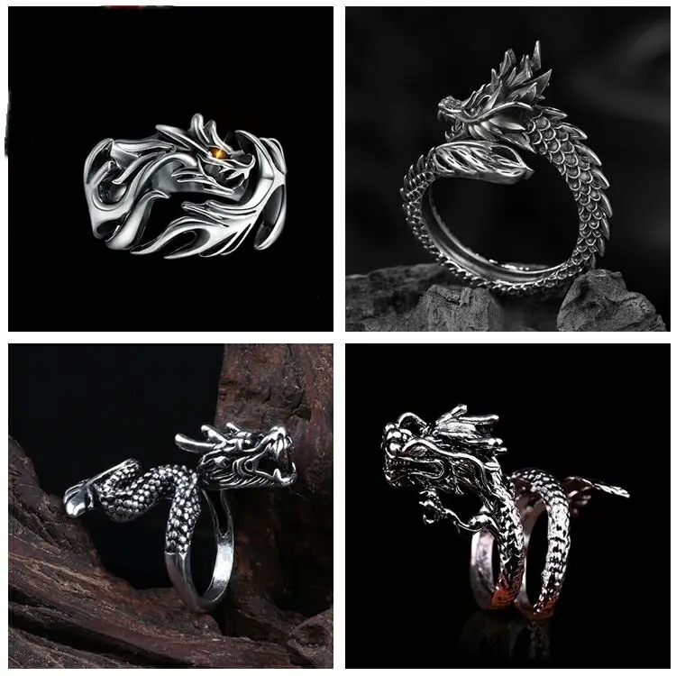 

Punk Men Women Ring Gold Silver Adjustable Opening Dragon Rings Vintage Fashion Rings Domineering retro Jewelry
