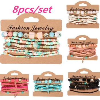 3-4pcs/set Fashion Multilayer Crystal Stone Beads Tassel Charms Bracelets & Bangles Pulseras Mujer Boho Bracelet for Women Gift