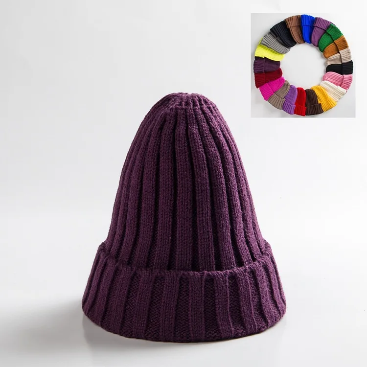 Одноцветный, в полосочку, трикотажное зимнее Шапки Для женщин хлопковая теплая шапочка шапка Invierno Mujer - Цвет: 3