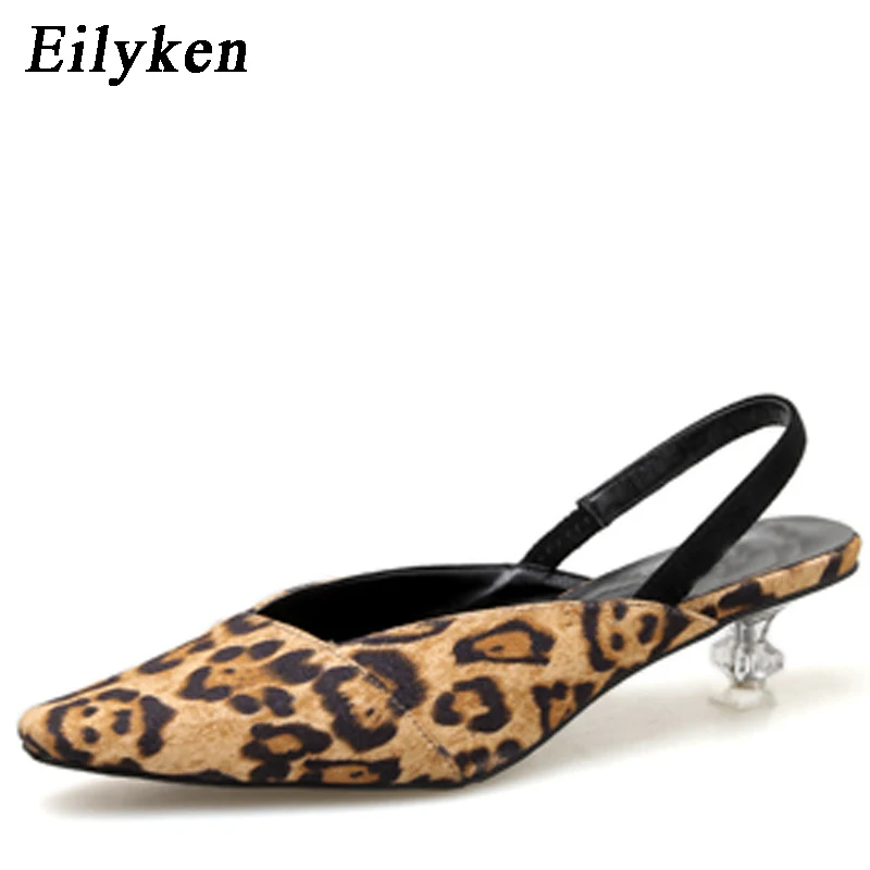 

Eilyken Silk New Design Leopard grain Transparent clear heel 5CM Women's shoes Low heels Rome Casual shoes Pumps shoes 35-39