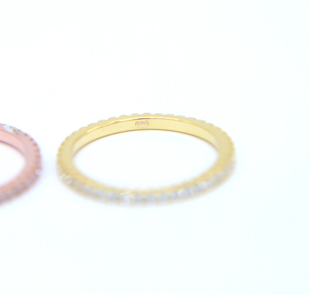 Sterling Silver 925 thin line micro pave cz eternity 3 colors stack 925 silver cz ring - Image 5