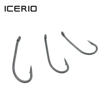 ICERIO 100pcs Matt Black Teflon Coated Lengthy Shank Carp Fishing Hook Bent Eye Excessive Carbon Metal Carp Fishing Hook Rig Hooks