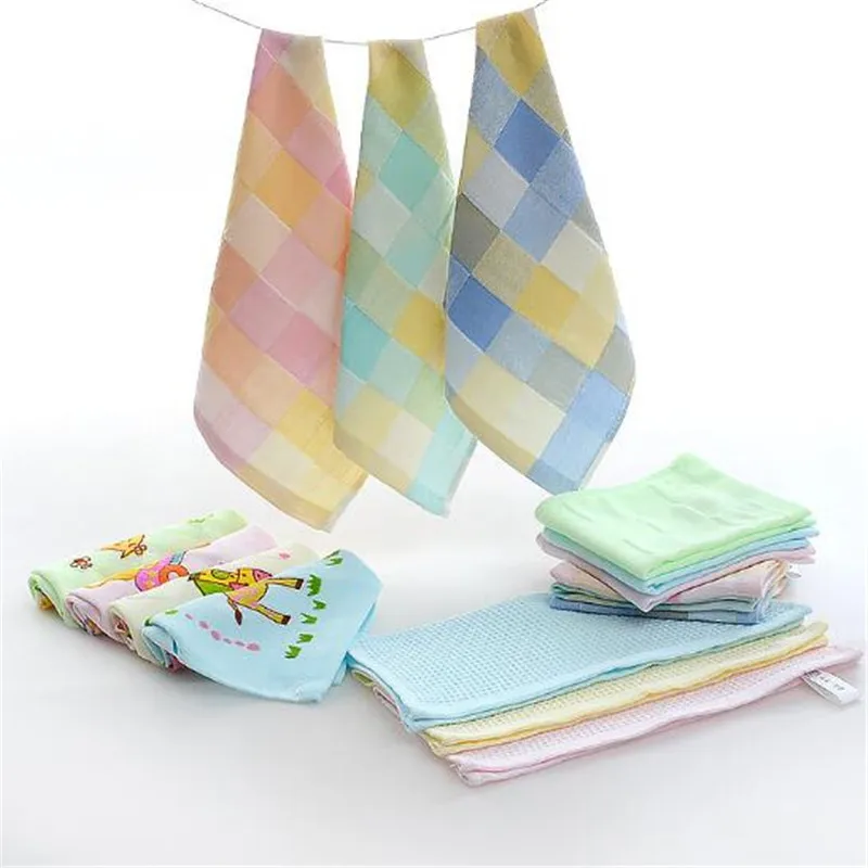 Clean Hearting Hot Baby Towel Cotton Children Towels Face Cartoon Towels Kid Baby Bath Towel Plaid Hand Hair Adult Gifts 27x27CM